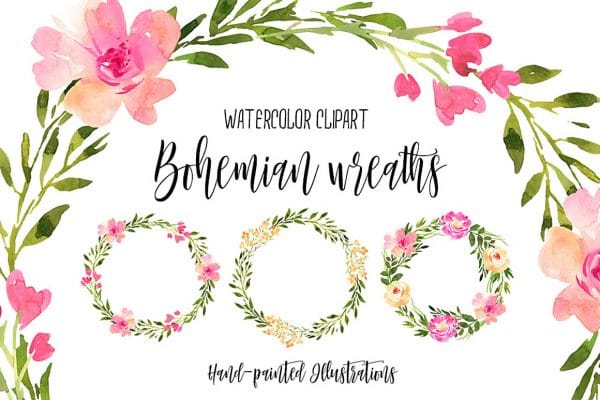 Free ClipArt • Watercolor Bohemian Wreaths
