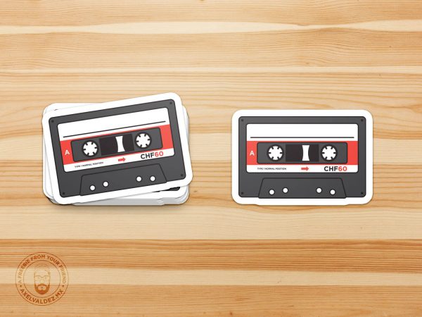 Free Die-Cut Stickers Mockup cassette tape version