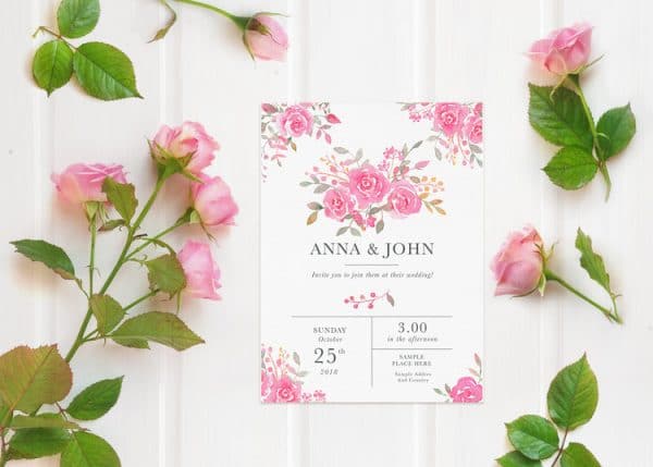 Free Mockup : Invitation with pink roses