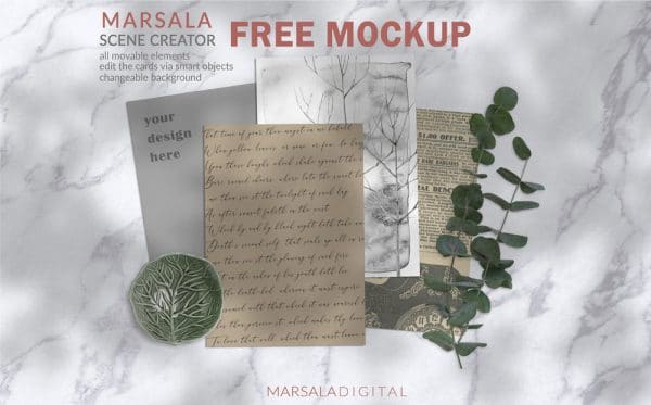 Free Mockup Scene – Cards on Marble