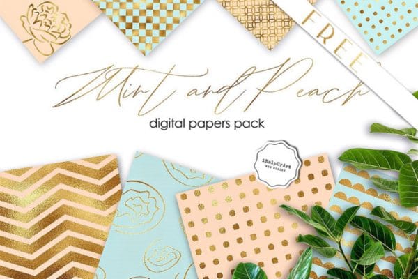 Free Digital Papers – Mint Peach Gold
