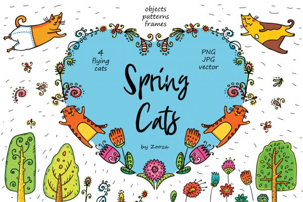 Free Graphics – Spring Cats Illustrations