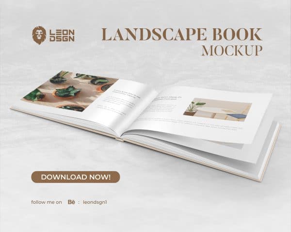 Free Book Mockup – Open Landscape layout