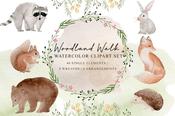 Free Clipart – Woodland Watercolor Set