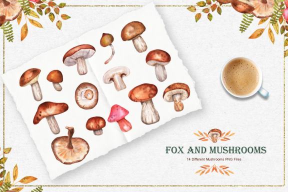 Fox and Mushrooms Watercolor Set