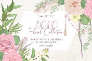 Free Boho Feather Flowers Graphics Set