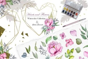 today’s free graphics, Hearts and Flowers – Free Watercolor Collection